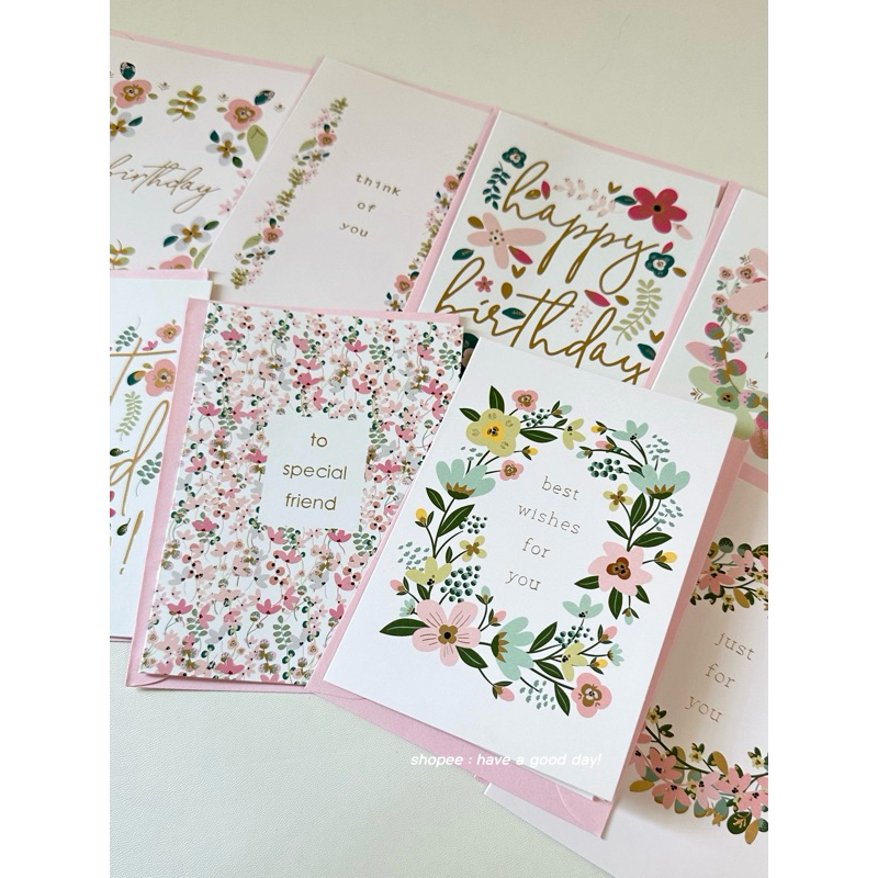 พร้อมส่ง > การ์ดอวยพร ทุกโอกาส โทนชมพู พิมพ์ทอง+ปั๊มนูน(C 10))
