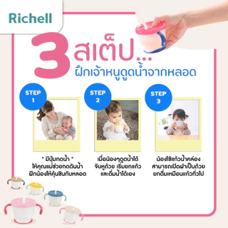 Richell (ริเชล) ถ้วยฝึกดูด มีปุ่มกดน้ำ สำหรับเด็กฝึกใช้หลอด หลอดกันสำลัก รุ่น AQ 150มล.