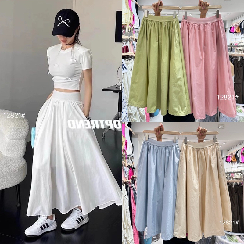 lady_jeans#12821(H) กระโปรงยาวทรงบอลลูน มีกระเป๋าข้าง สีพาสเทล
