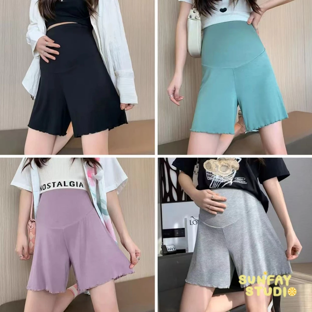 กางเกงคนท้อง ขาสั้นผ้าพริ้วสวมใส่สบาย เอวสูงคลุมปิดหน้าท้องได้อย่างดี