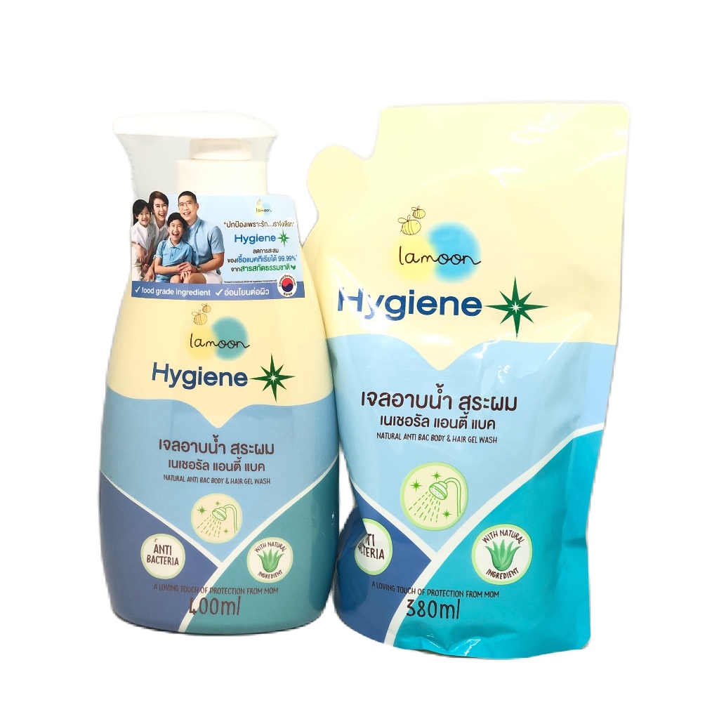 LAMOON Hygiene Plus: เจลอาบน้ำ สระผม Natural Anti BAC (ขวดปั้ม)