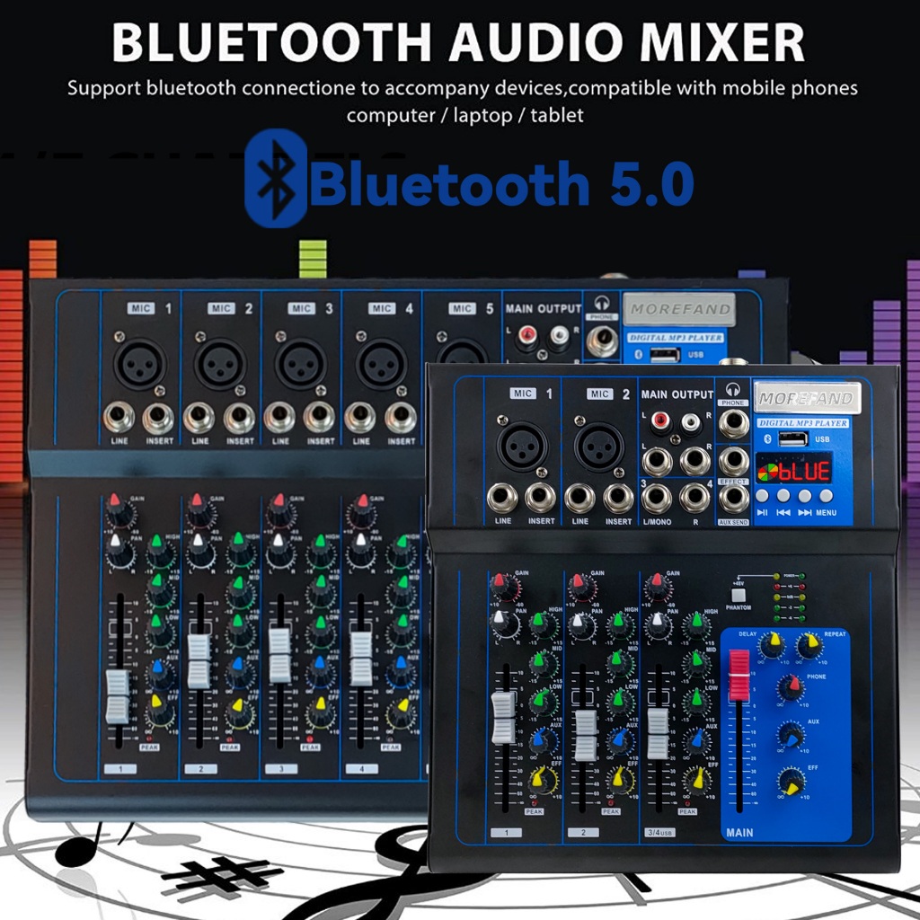 AUDIO MIXER 99-Bit DSP DJ Reverb Audio Reverb Effect + 48V Phantom Bluetooth Audio มิกเซอร์จิ๋ว