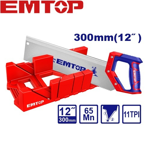 EMTOP เลื่อยปังตอ พร้อมถาดองศา ขนาด 12 นิ้ว รุ่น EHASMB3001 ( Mitre Box And Back Saw Set )งานคุณภาพสูง*