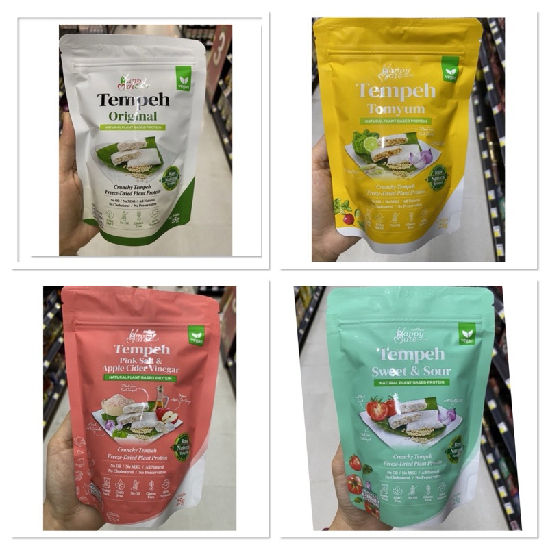 Happy Mate Vegan Tempeh Tomyum Crunchy Tempeh Freeze - Dried Plant Protein 25 G. เทมเป้กรอบ รสต้มยำ 