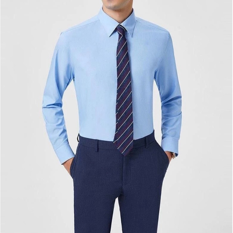 G2000 เสื้อเชิ้ตผู้ชายแขนยาวสีฟ้าแบบเป็นทางการ ทรง SMART FIT (กระดุมสีขาว)