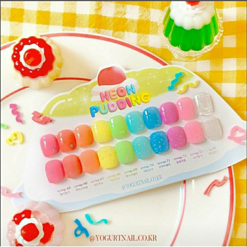 เซตสีเจลYogurt nail 'NEON Pudding' collection 10 สีไซรัป neon pastel พร้อมชาร์ตสีเปล่า ของแท้จากเกาหลี พร้อมส่ง