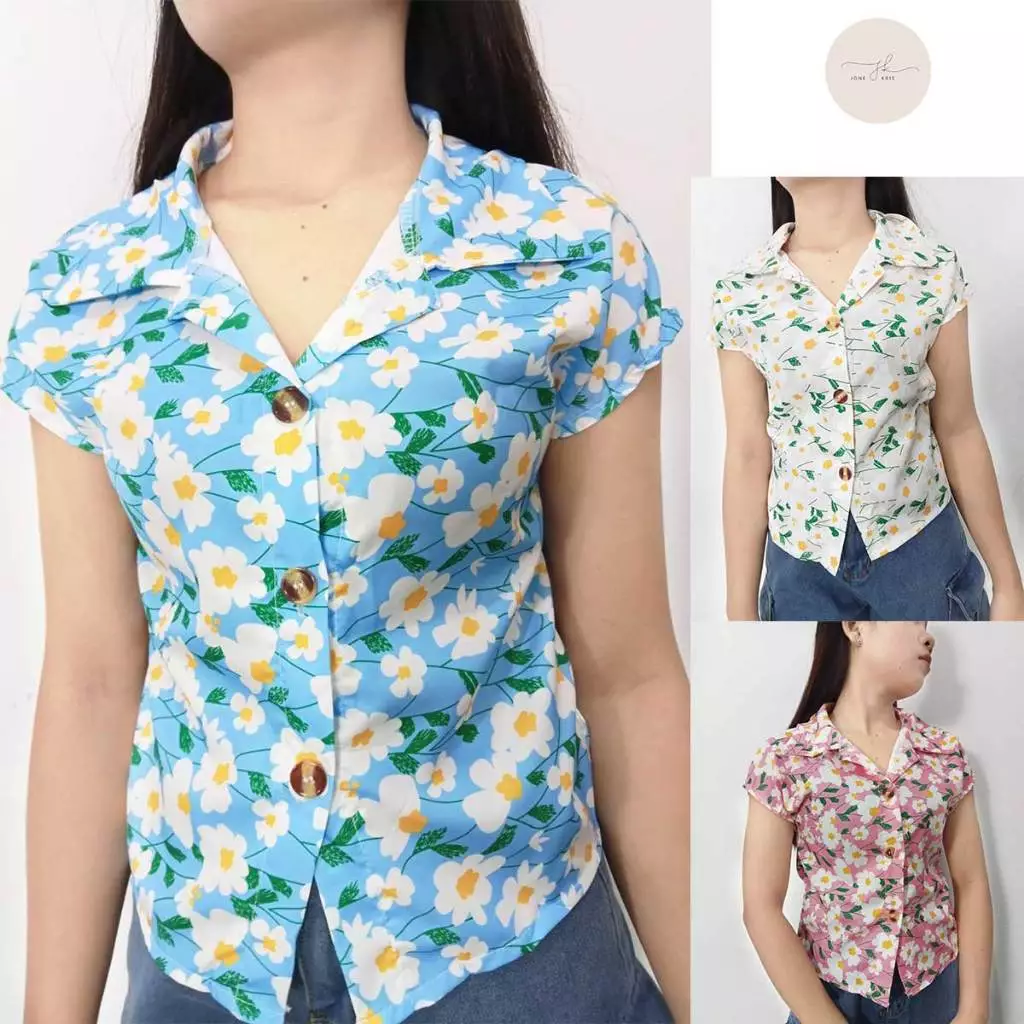 เสื้อผู้หญิงลายดอกไม้ แขนสั้น สไตล์ฤดูร้อน