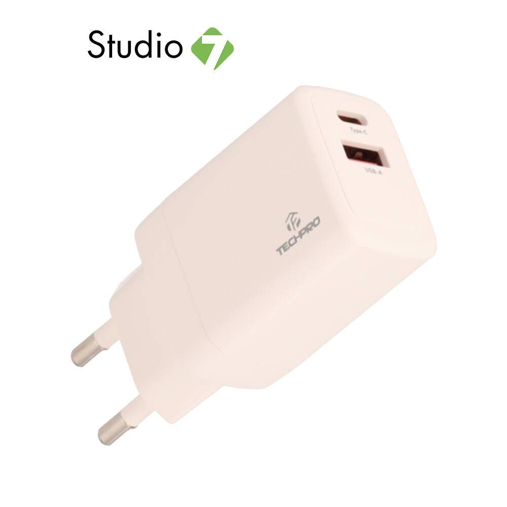 อะแดปเตอร์ TECHPRO Wall Charger 1 USB-A / 1 USB-C 45W White (TISI) by Studio7