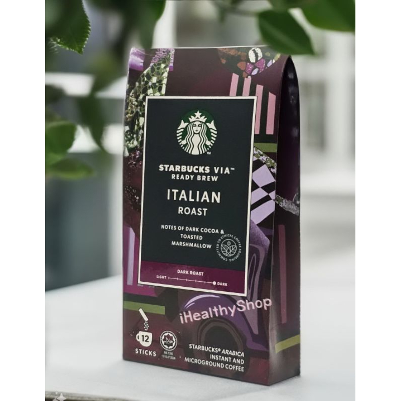 ITALIAN ROAST VIA READY BREW STARBUCKS (BBF.26Mar25)  กาแฟสำเร็จรูป 12ซอง สตาร์บัคส์