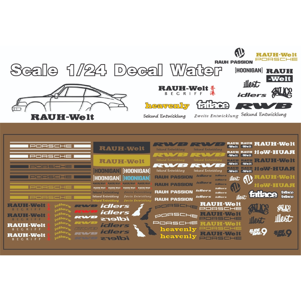1/24 ดีคอล Porsche พอช พอร์ช  RAUH-Welt PORSCHE RWB LB ดีคอลน้ำ Decal water slide