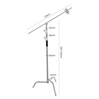 ขาตั้งไฟชนิดขาเหล็กสแตนเลสเมจิกC/Stainless steel magic leg C-Type light standปรับระดับได้ มีแขนบูม C Stand with arm boom