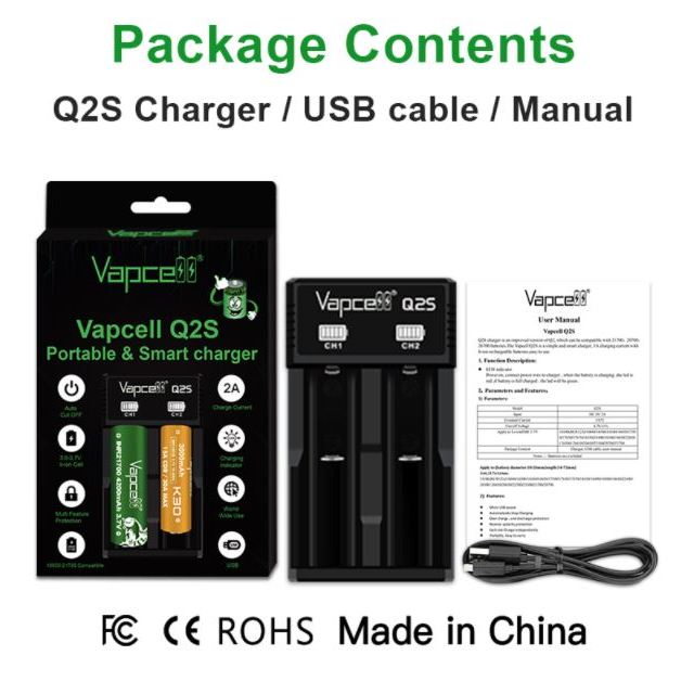 Vapcell Q2S charger เครื่องชาร์จถ่าน แบบ 2 ช่อง