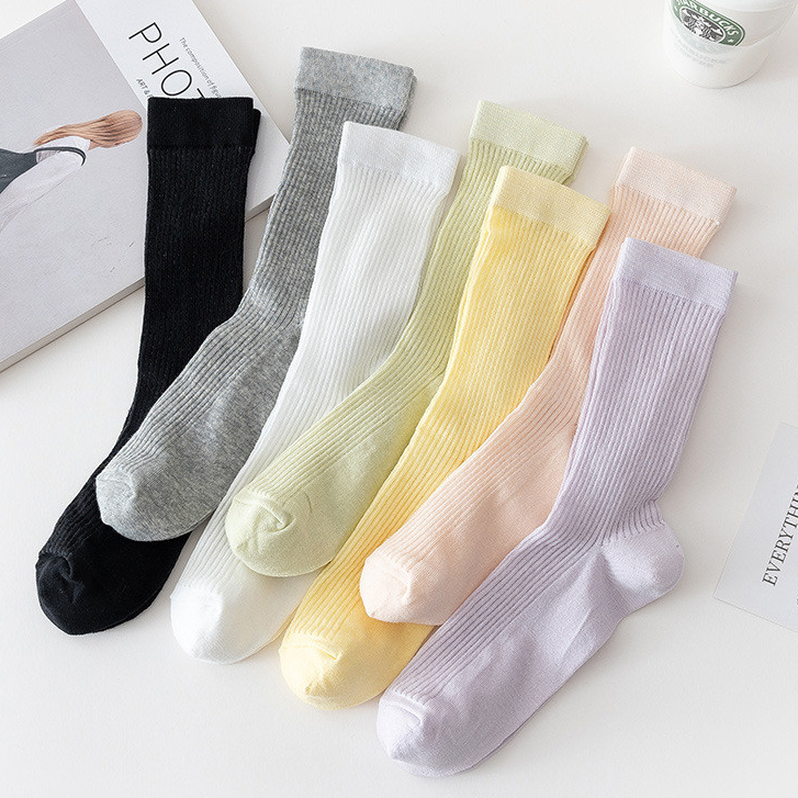 ถุงเท้าผู้หญิง jk ถุงเท้าบัลเล่ต์ สีทึบ ลายทางแนวตั้ง ผ้าถัก ระบายอากาศได้ดีและสะดวกสบาย