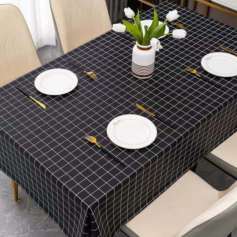 ผ้าปูโต๊ะกาแฟคุณภาพสูง ผ้าปูโต๊ะPVCหนา กันน้ำกันน้ำมัน ทนใช้ทนทาน แบบลายสก๊อตขาวดำ[MANCAFE]