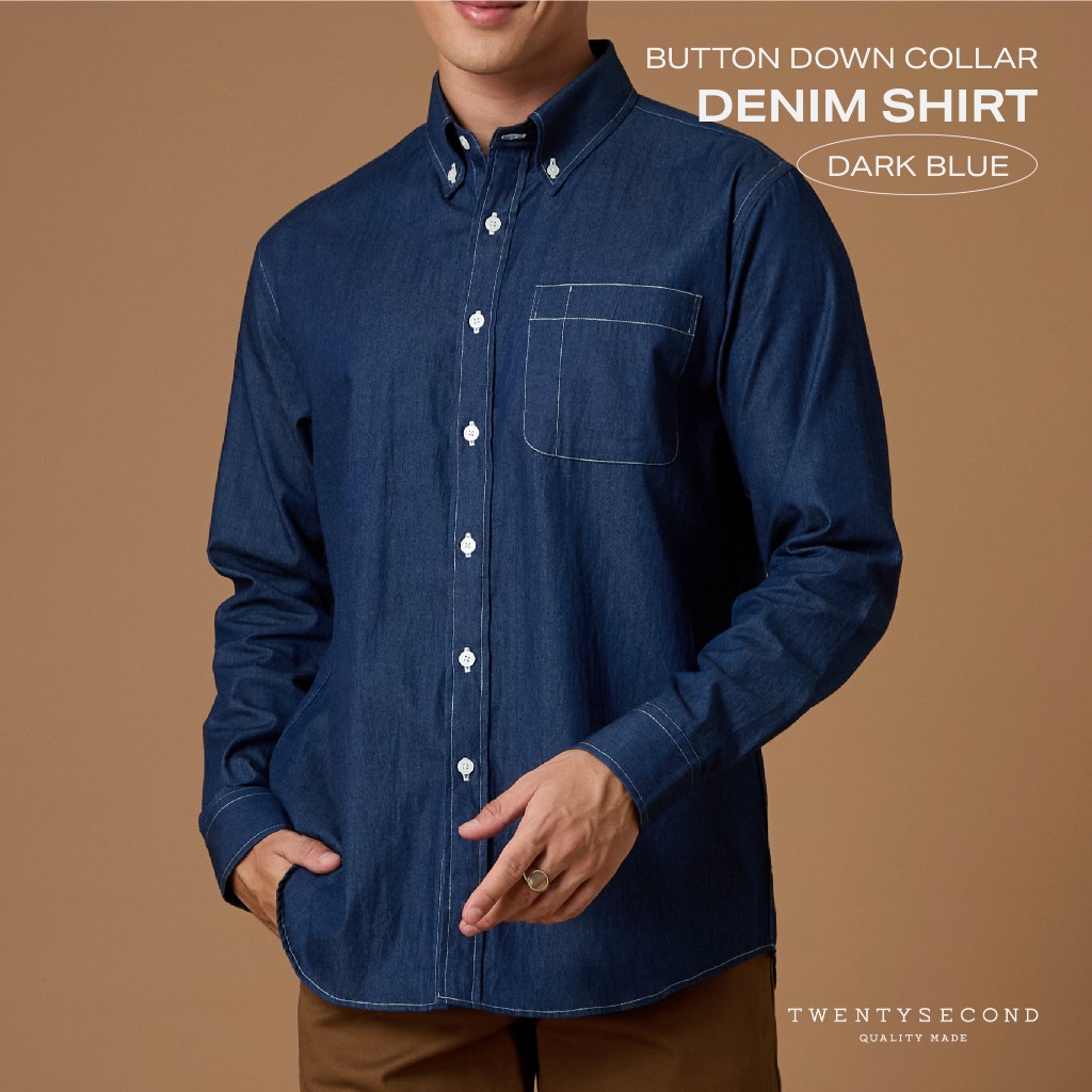 TWENTYSECOND เสื้อเชิ้ตแขนยาว ปกติดกระดุม เสื้อยีนส์ รุ่น Button Down Collar Denim Shirt - ยีนส์สีเข