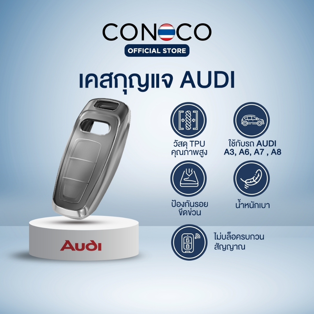 เคสกุญแจใส ขอบเงิน Audi A3, A6, A7 , A8, new Q7 2020 ,Q8 และรุ่นอื่นๆที่ทรงเดียวกัน Car Key Case TPU