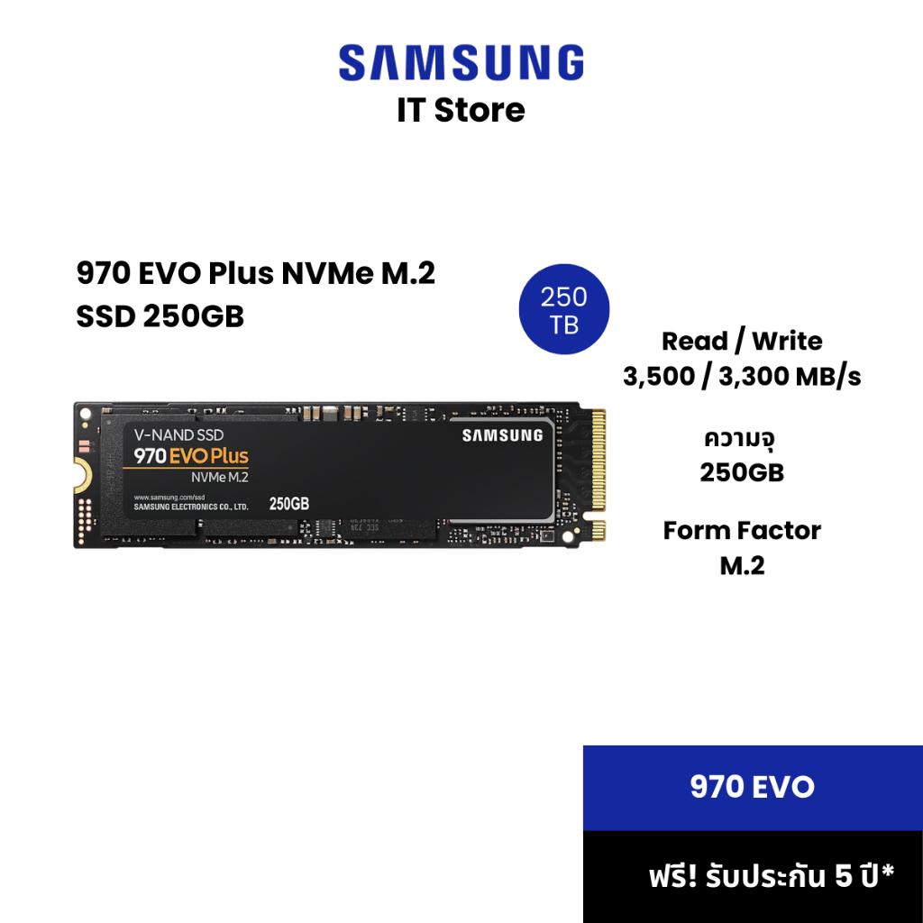 SAMSUNG 970 EVO SSD M.2 3,500 / 3,300 MB/s ความจุ 250B : 5Y (970 EVO)