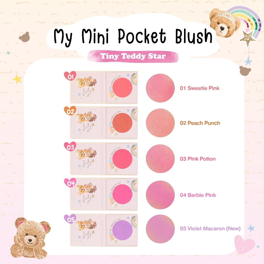 Godmami บลัชออนอัดแข็งสำหรับเด็ก ผสมกลิตเตอร์จางๆ มาย มินิพ็อคเค็ท thumbnail 7