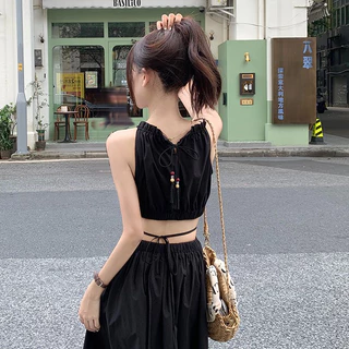 aililai1688 เดรสกระโปรงยาว สายเดี่ยว โชว์เอวข้างหลัง เดรสเข้ารูป ดีไซน์สวย สไตล์สาวหวาน ลูกคุณหนู