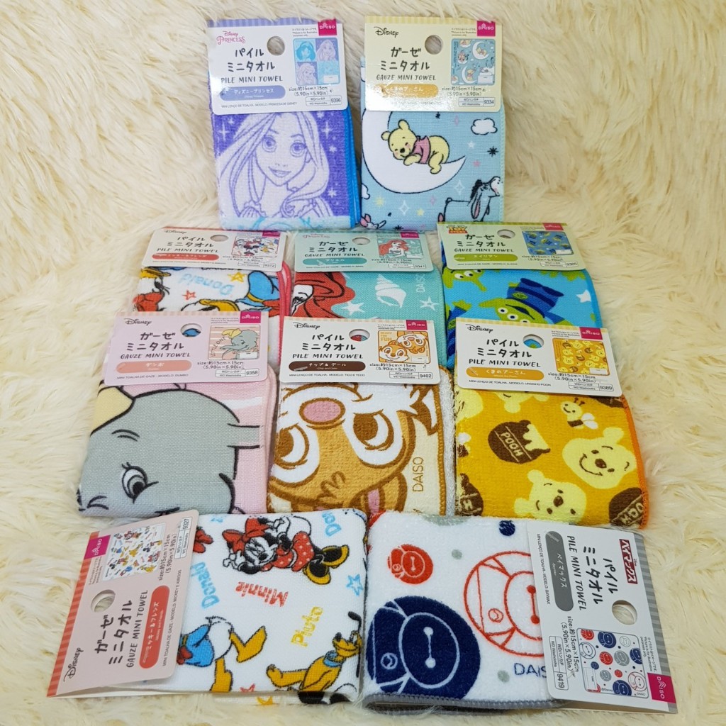 ผ้าเช็ดหน้า ผ้าขนหนู  ขนาด15x15ซม ขนาดเล็ก พร้อมป้ายชื่อ ลายการ์ตูนลิขสิทธิ์ จากประเทศญี่ปุ่น