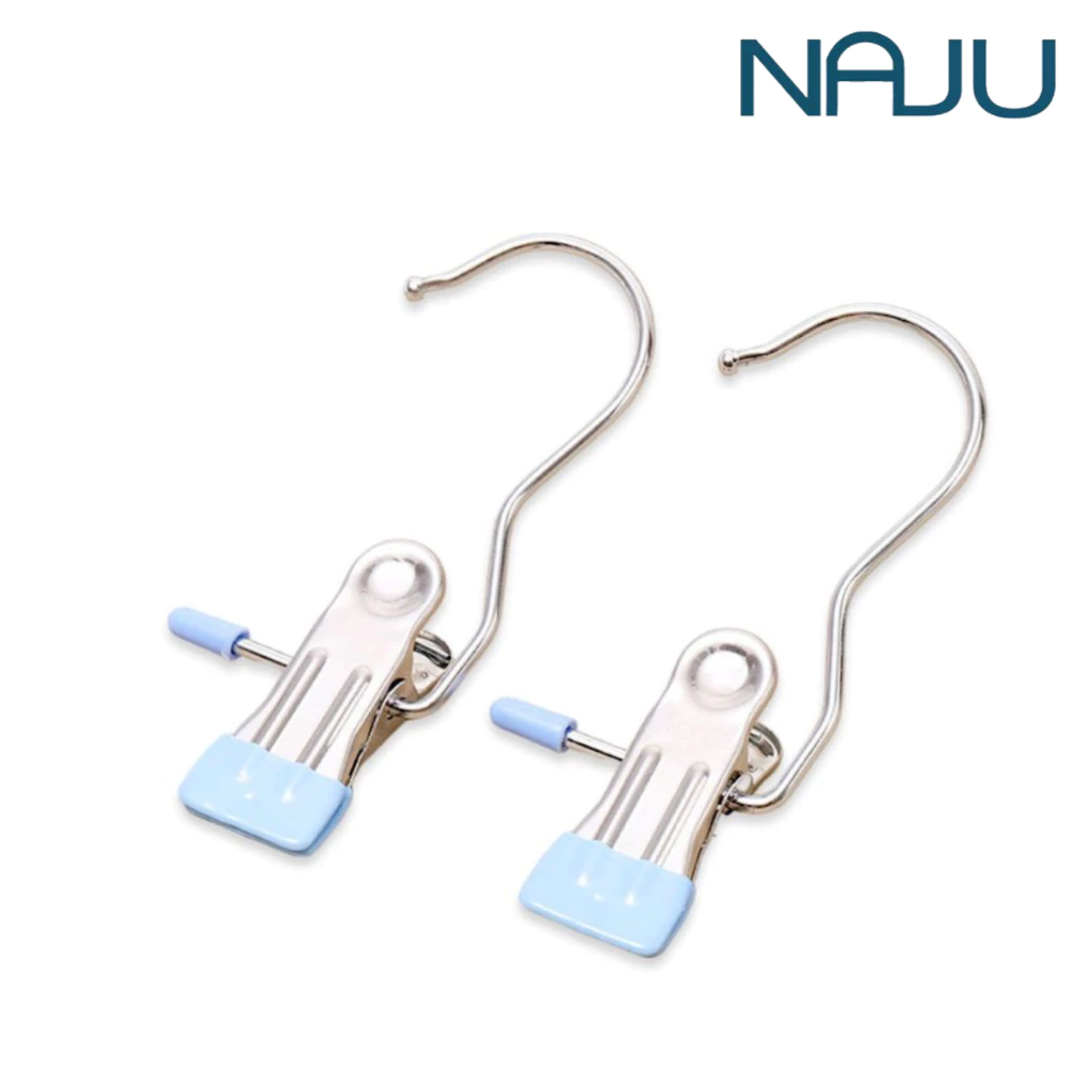 Naju ที่หนีบผ้าสแตนเลส คลิปหนีบเสื้อผ้า หนีบกางเกง แขวนกับราว หนีบผ้าขนาดใหญ่ 5/10 ชิ้น