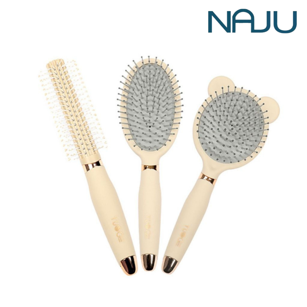 Naju หวีนวดศีรษะ แปรงหวีผม หวีจัดทรงผม แถมฟรีที่ทำความสะอาดหวี ฟันหวีโค้ง ไม่เจ็บหัว สำหรับหวีผมชี้ฟู จัดแต่งทรงผม
