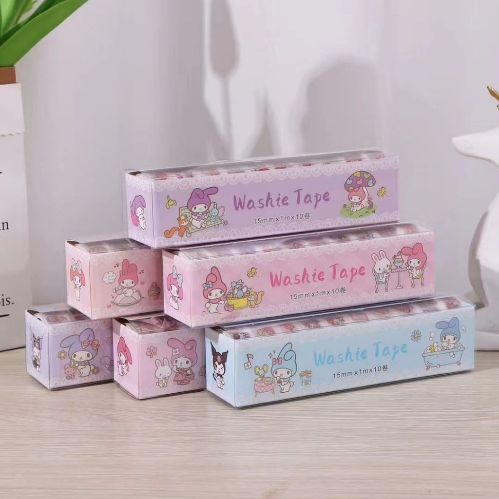 สติกเกอร์เทปวาชิ ลายการ์ตูน Kuromi Sanrio สําหรับตกแต่งสมุดภาพ DIY จํานวน 10 ม้วน ต่อชุด ราคา ถูกที่สุด ดีลบีเคเค แกลเลอรีภาพที่ 3