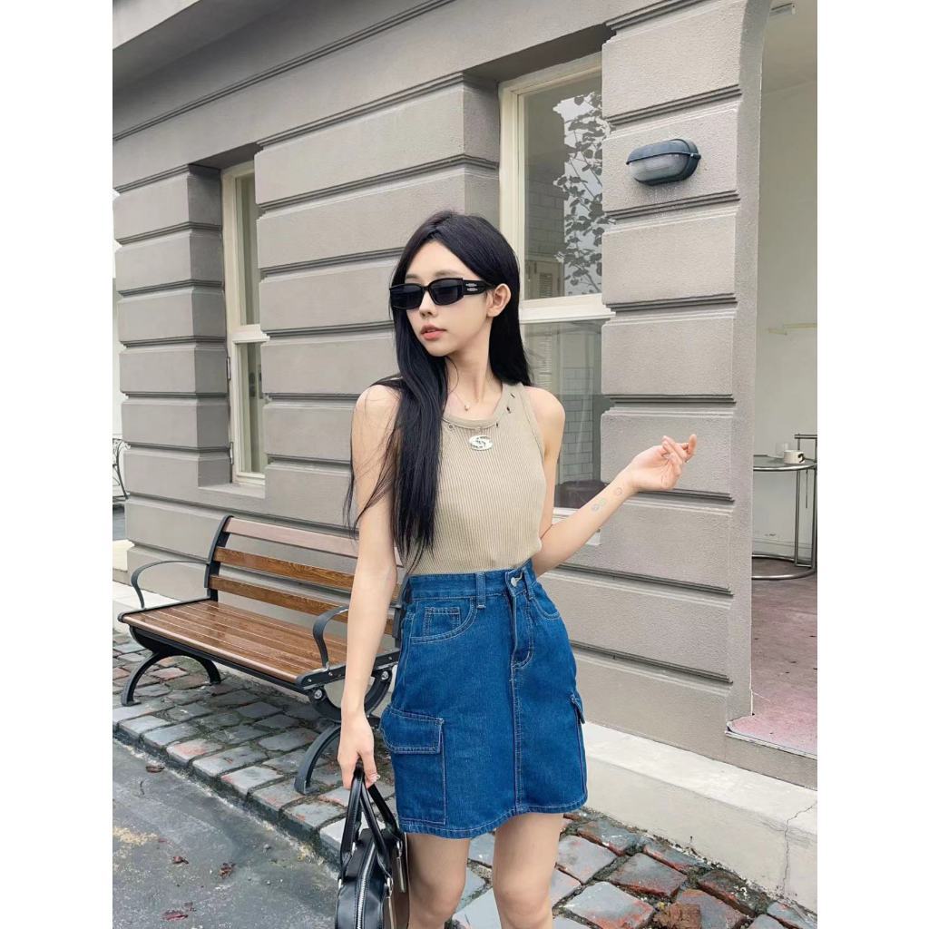 ส่งทันที Cici(NO. 208)กระโปรงยีนส์คาโก้ทรงเอ ไม่มีซับใน ผ้าดีมาก สวยเก๋เรียบง่าย - รูปที่ 7