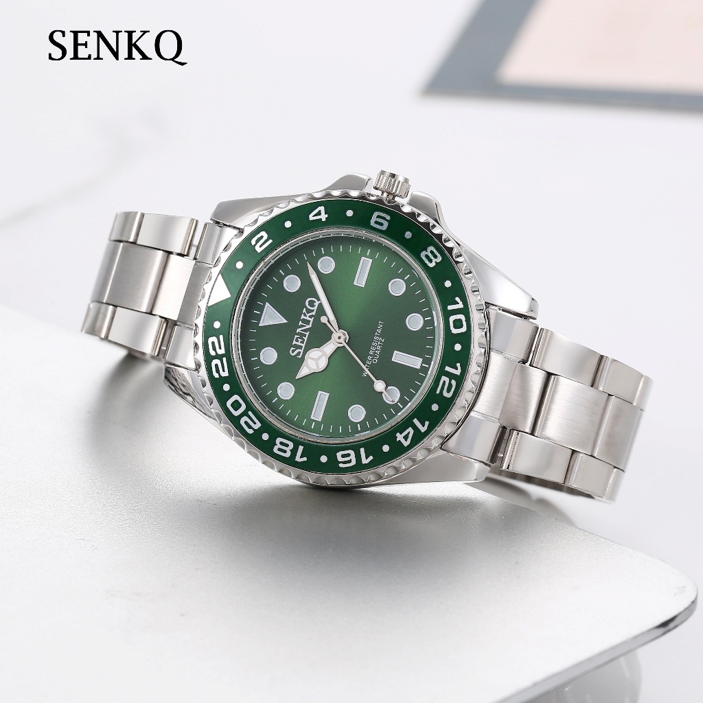นาฬิกาผู้ชาย SENKQ กันน้ํา สายสแตนเลส นาฬิกาแฟชั่น นาฬิกาควอทซ์ รุ่น G2