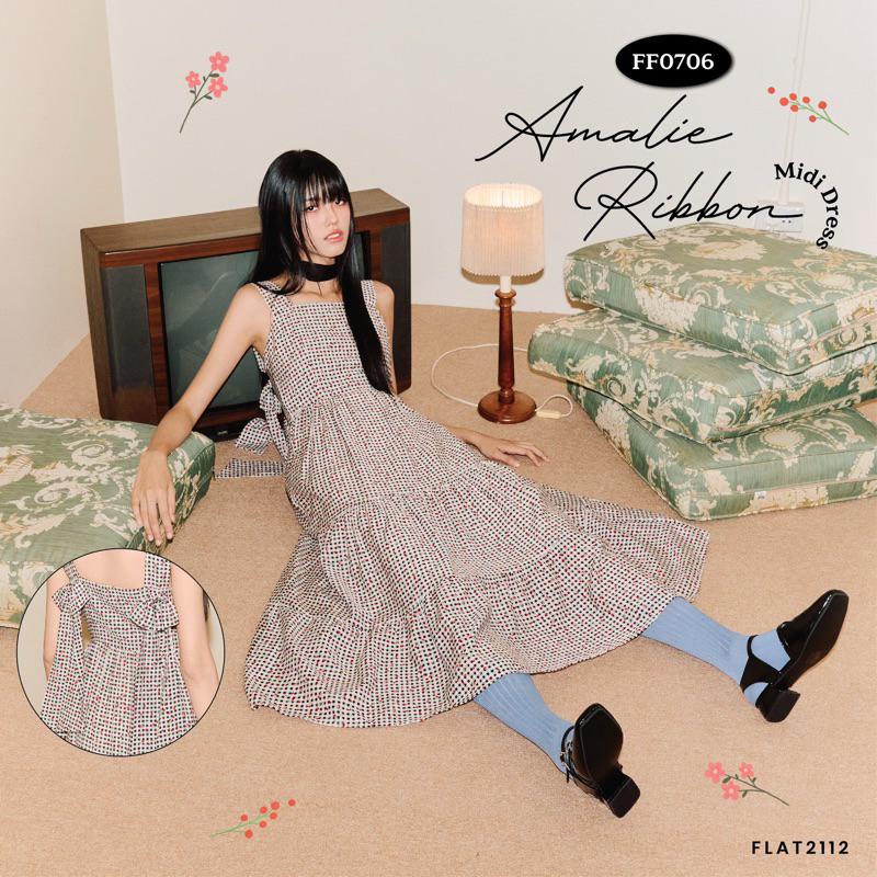 FLAT2112 FF0706 : AMALIE RIBBON MIDI DRESS เดรสขาว เปิดหลัง