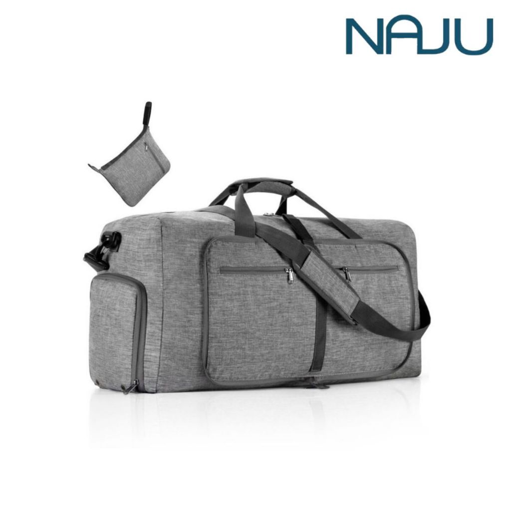 Naju กระเป๋าเดินทางพับได้ กระเป๋าเสริมใส่สัมภาระ กระเป๋าผ้าพับได้ พับเก็บได้ มีสายสะพายข้าง ขนาด 26x61x34 ซม.