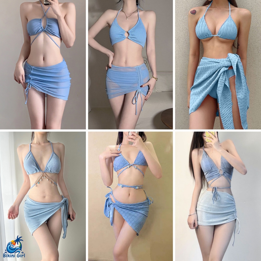 Bikini Girl ชุดว่ายน้ำ3ชิ้น ชุดว่ายน้ำบิกินี่สีฟ้า หลากหลายสไตล์ ผ้าคุณภาพสูงM/L/XL ส่งไวจากไทย1-3วัน（蓝色）