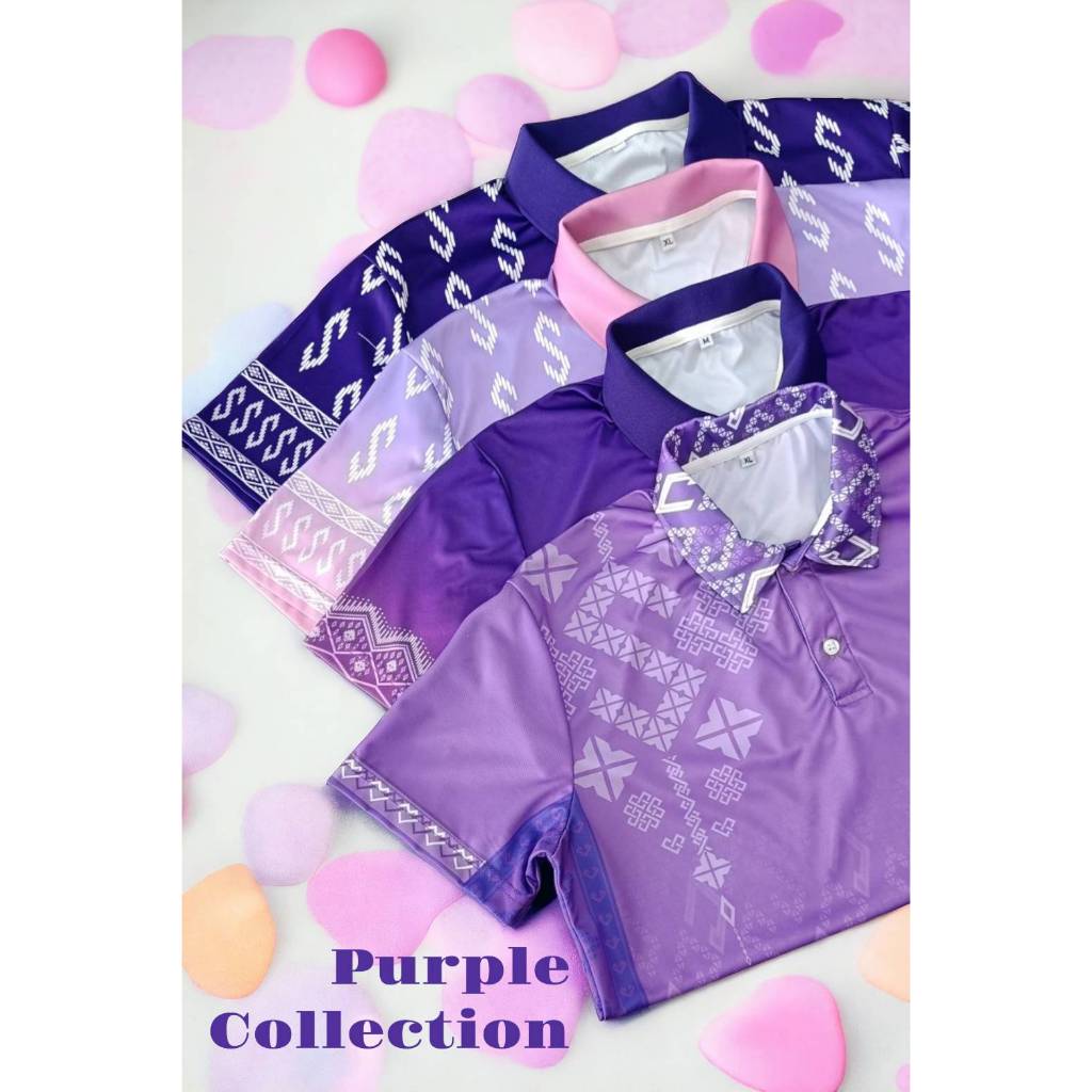 เสื้อโปโลโทนสีม่วง เสื้อลายไทย เสื้อโปโลพิมพ์ลาย ผู้หญิง Clothing คอปก Shirt Women Polo Girl