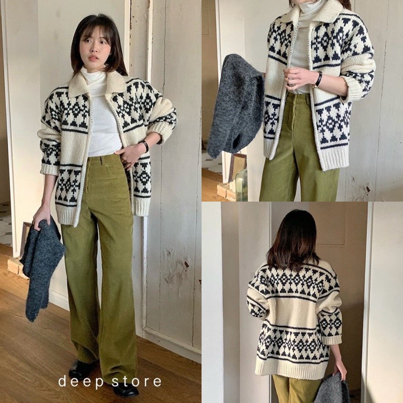 Snow Cardigan เสื้อคาร์ดิแกนไหมพรม ทรงคอปก ดีไซน์ทอลายสวยน่ารักมากๆค่ะ มีซิปเหล็กด้านหน้า
