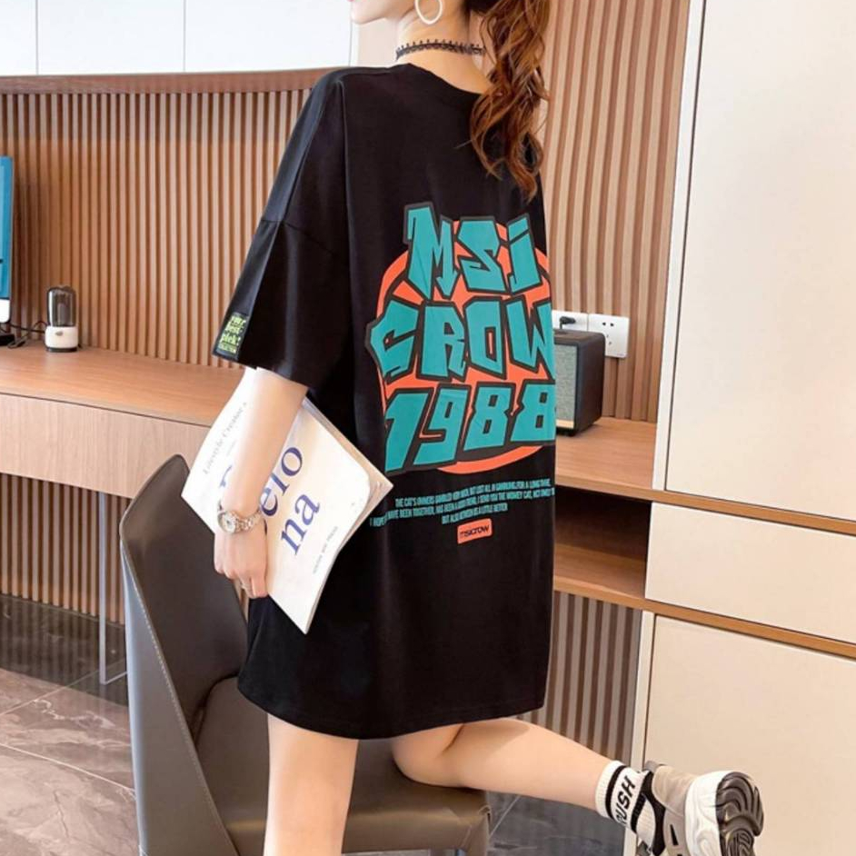 เสื้อแขนสั้นคอกลม Oversize (อก 48 นิ้ว) สกีลอังกฤษหน้า-หลัง ทรงเท่ ผ้าคอตตอล สินค้าพร้อมส่ง A41