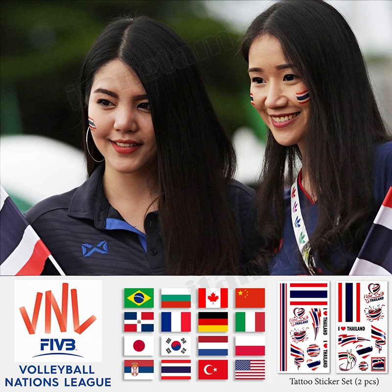 VNL 2024 เซ็ต 2 แผ่น สติ๊กเกอร์รอยสัก สำหรับ เชียร์วอลเลย์บอล สติ๊กเกอร์แทททู  / Tattoo Sticker VNL 