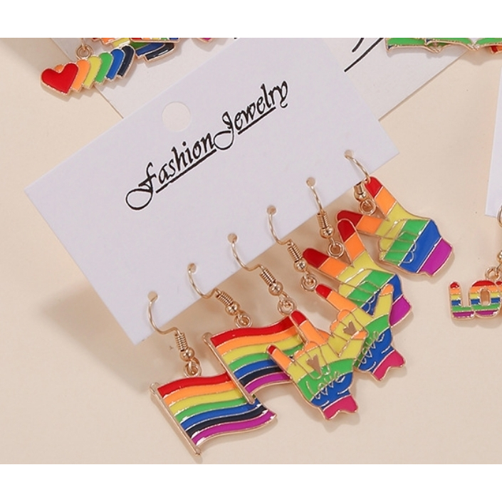 ต่างหูห้อย เรนโบว์ ต่างหูสีรุ้ง ตุ้มหูห้อย สีรุ้ง หัวใจ PRIDE LGBT Rainbow Heart Danger Hook Earring Earring Earrings