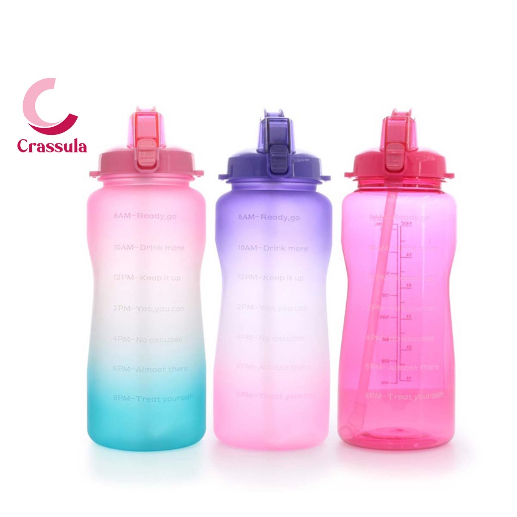 ขวดน้ำบอกเวลา crassula 2L ขวดน้ำสีรุ้ง น้ำหนักเบา มีหลอดในตัว ปราศจาก สำหรับเล่นกีฬา ออกกำลังกาย
