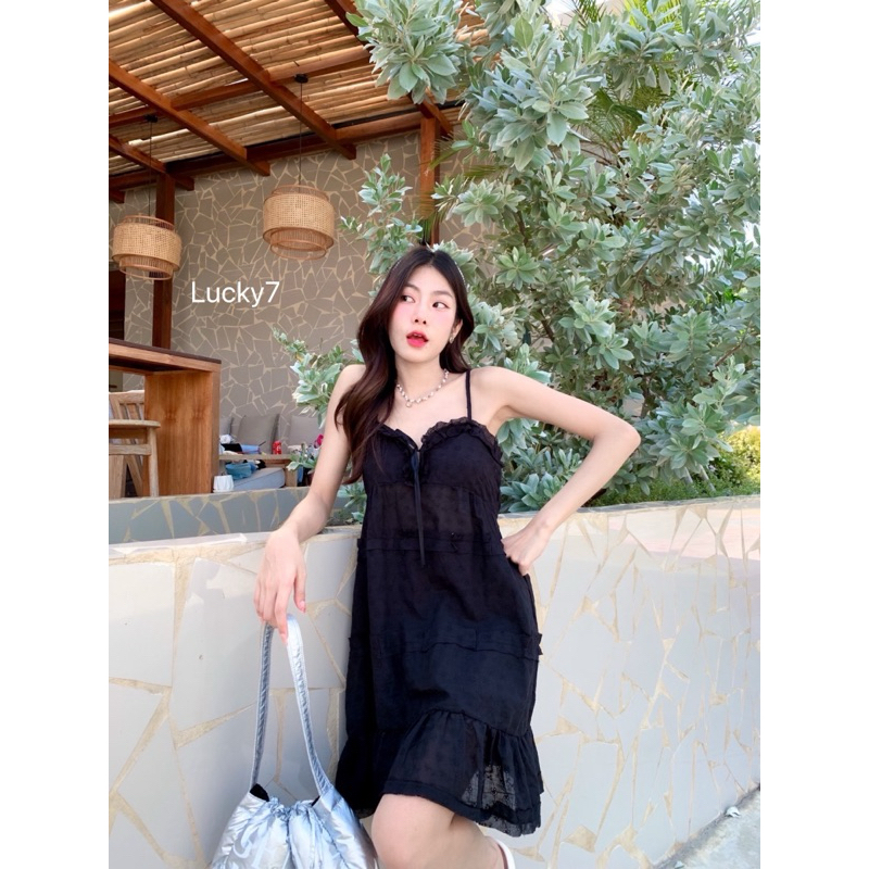 BY IRA พร้อมส่ง มินิเดรสสายเดี่ยว เย็บผสมลูกไม้ทั้งตัว รูปที่ 5