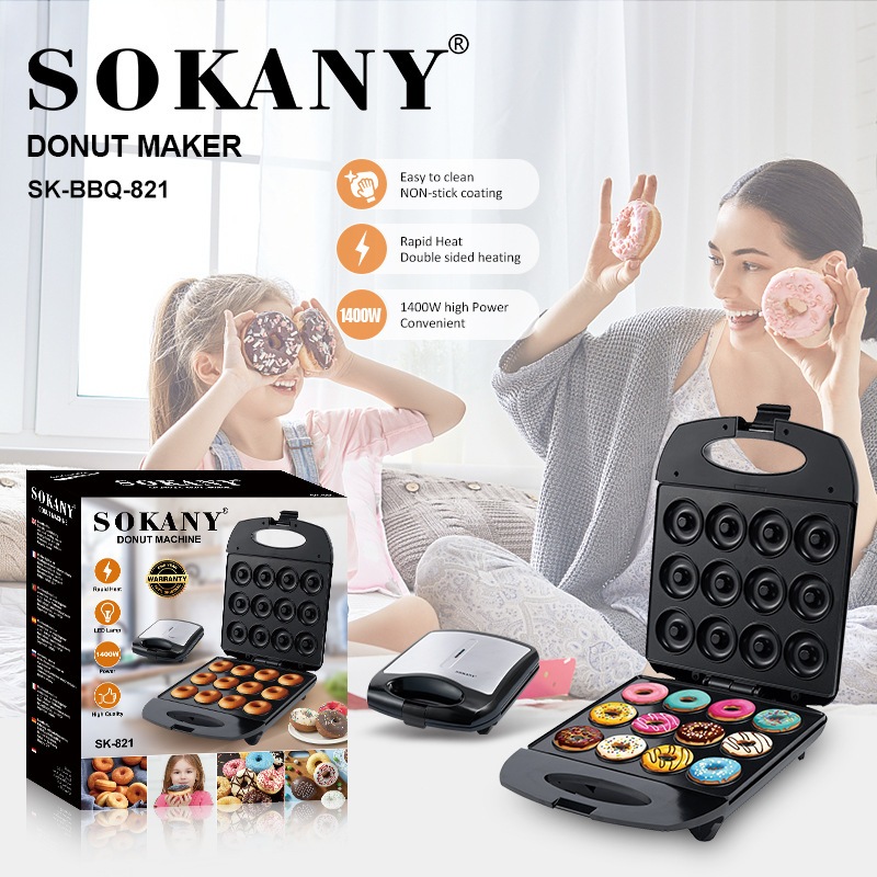 SOKANY 1400W 16 หลุม เครื่องทําโดนัท เครื่องทําโดนัทจิ๋ว เครื่องโดนัท Donut Maker รับประกัน 1 ปี