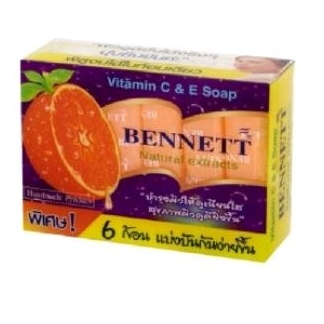 150g (รุ่นตัดแบ่ง 6ก้อนเล็ก) BENNETT C&E Natural extract สบู่เบ็นเน็ท สูตร วิตามิน ซี และ อี 25 กรัม*6ก้อน สบู่เบนเนท