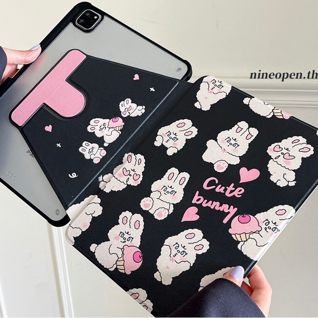 ⚡พร้อมส่ง⚡เคส iPad gen12 Air7 พร้อมถาดใส่ปากกา Cute Bunny เคสiPadหมุน 360°iPad Air8 11/13 Air5 Gen11