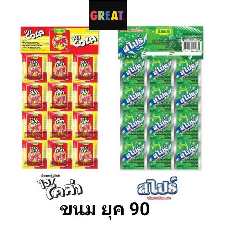 1 บาท 1 ซอง กดได้หลายซอง ขนมโคล่า สไปร์ท ขนมยุค 90  ขนมไฮโคล่า หวาน ซ่าส์