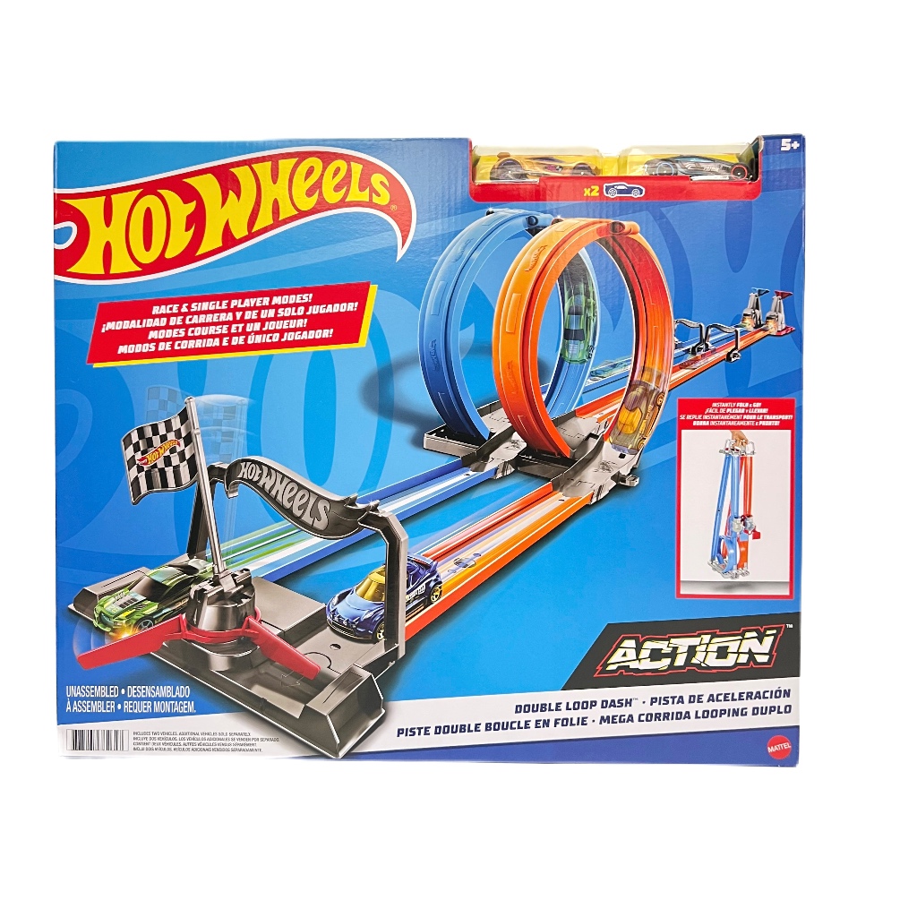 Hot Wheels Double Loop Dash Track Set ชุดรางแข่งตีลังกาเลนคู่ GFH852 Blue