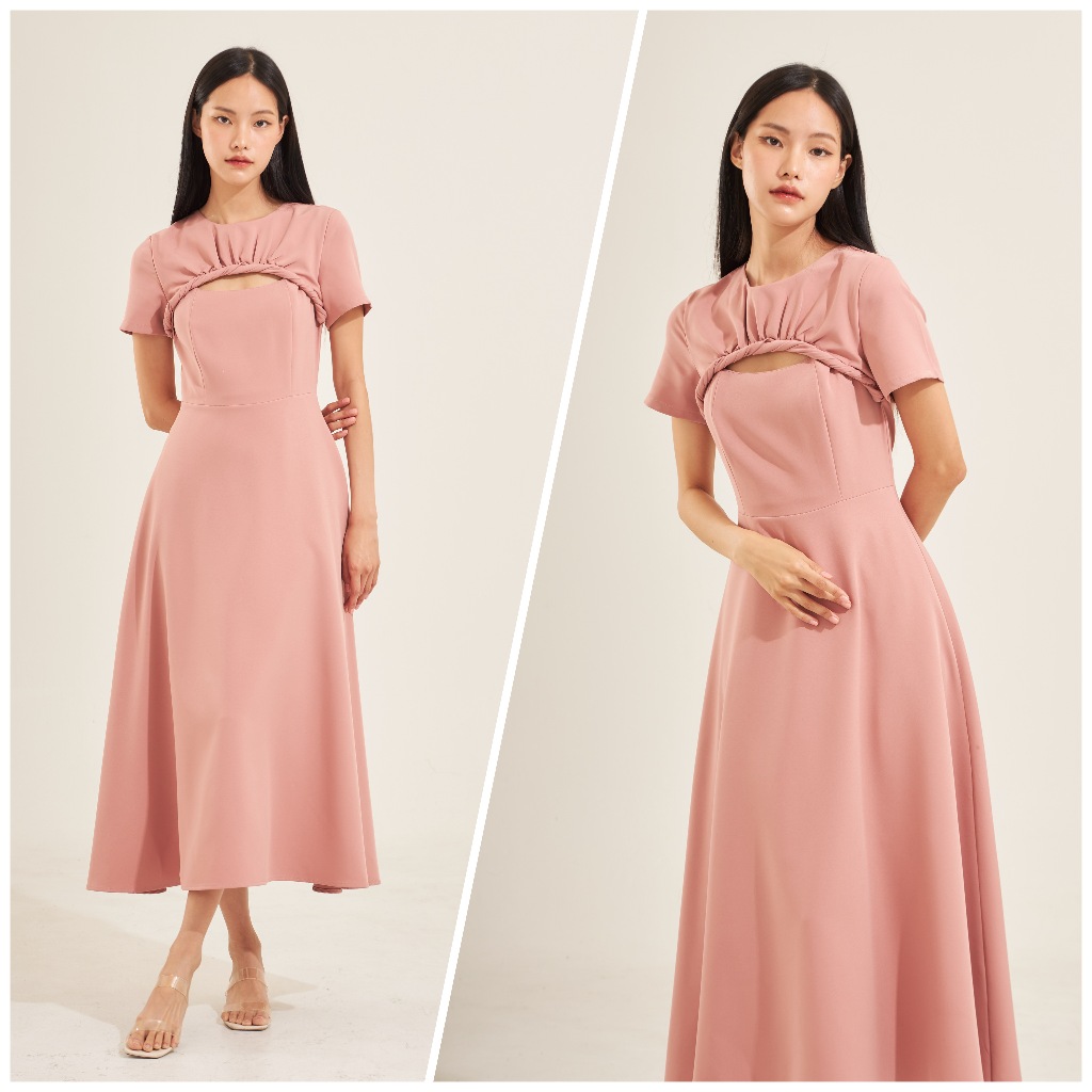 LX8118  Dressคอกลม เจาะอก twist rope ชุดไปงานแต่ง ชุดออกงาน เดรสเพื่อนเจ้าสาว [LUXURY707]