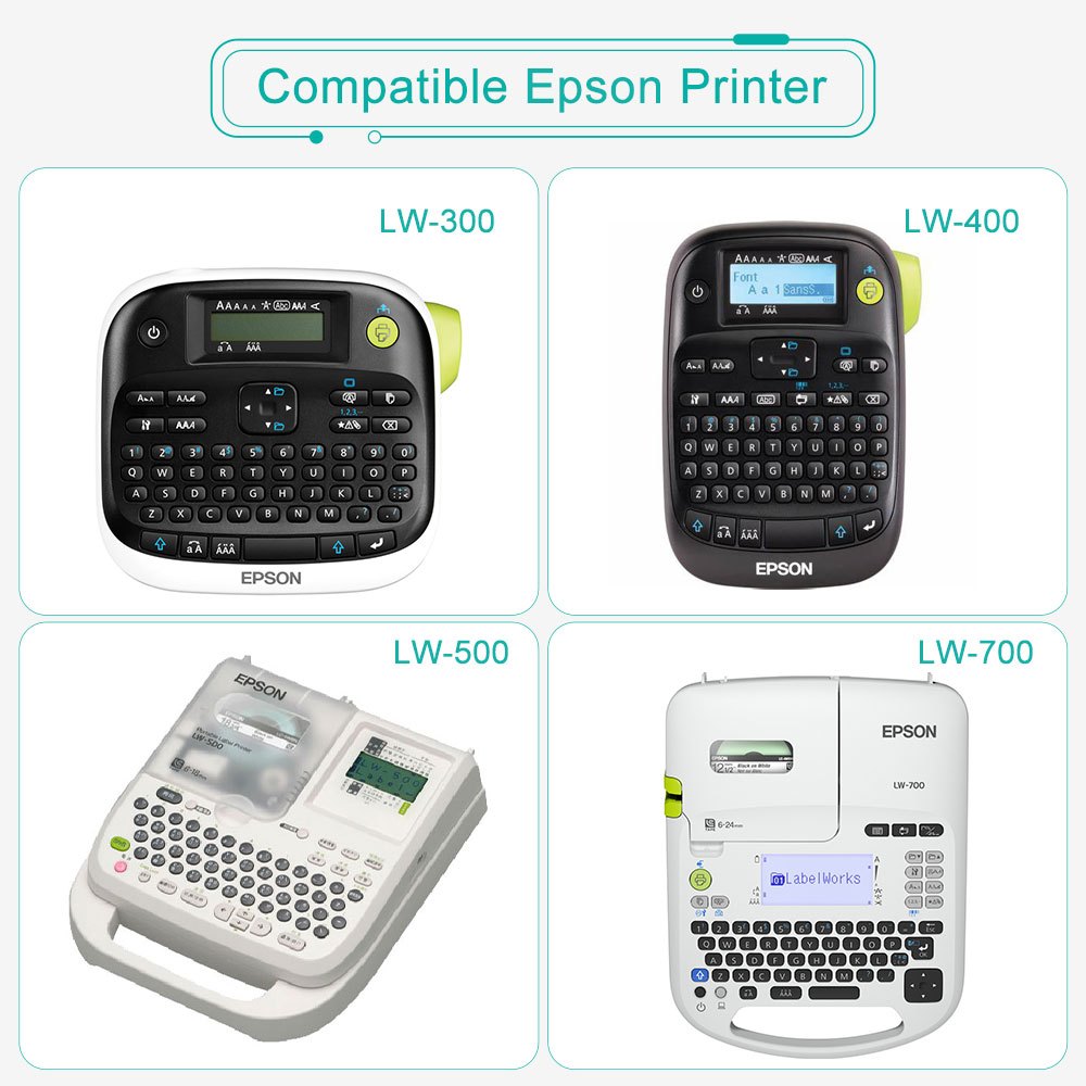 เทปมาร์คสายไฟ สำหรับเครื่องพิมพ์ฉลาก Epson LW300 LW400 เทปมาร์คสายไฟ ท่อหดความร้อน LK-4WBA5 พื้นสีขาวอักษรสีดำ LK-4WBA7