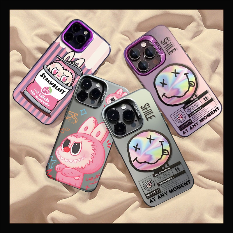 Labubuเคสซอฟท์ฉลากภาษาอังกฤษหน้ายิ้มสร้างสรรค์สำหรับ iPhone 16 Pro Max 7Plus 11 13 15 14 Pro Max 15 7 14 Plus X XS Max