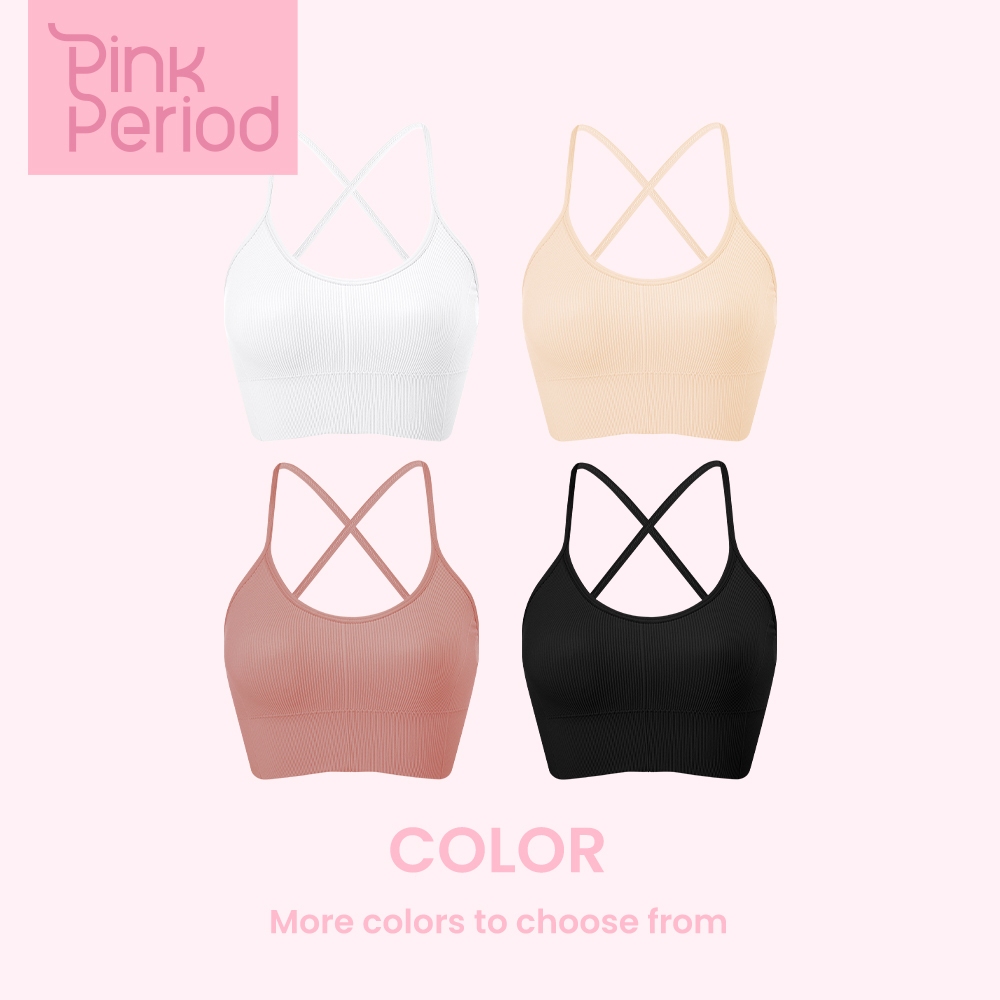 Pink period โยคะ ชุดชั้นใน Sport Bra ทรงสวย กระชับหน้าอก มีฟองน้ำ ไร้สาย ดีไซน์ด้านหลังสวยงาม AC-005