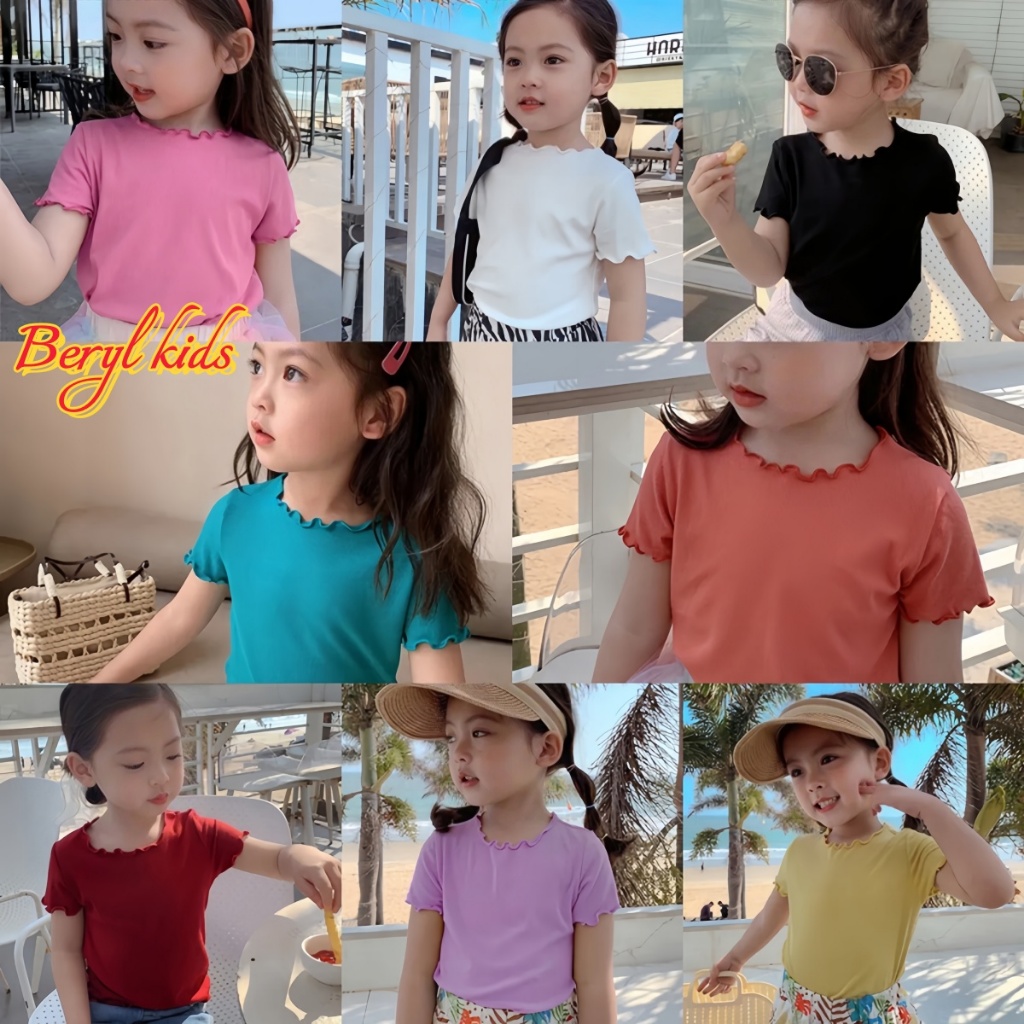 Beryl kids🌸เสื้อยืดแขนสั้นเด็กผู้หญิง🎀สไตล์เกาหลี ผ้าไหมน้ำแข็ง ลําลอง ผ้านิ่ม ใส่สบาย แมทช์ง่ายฤดูร้อน