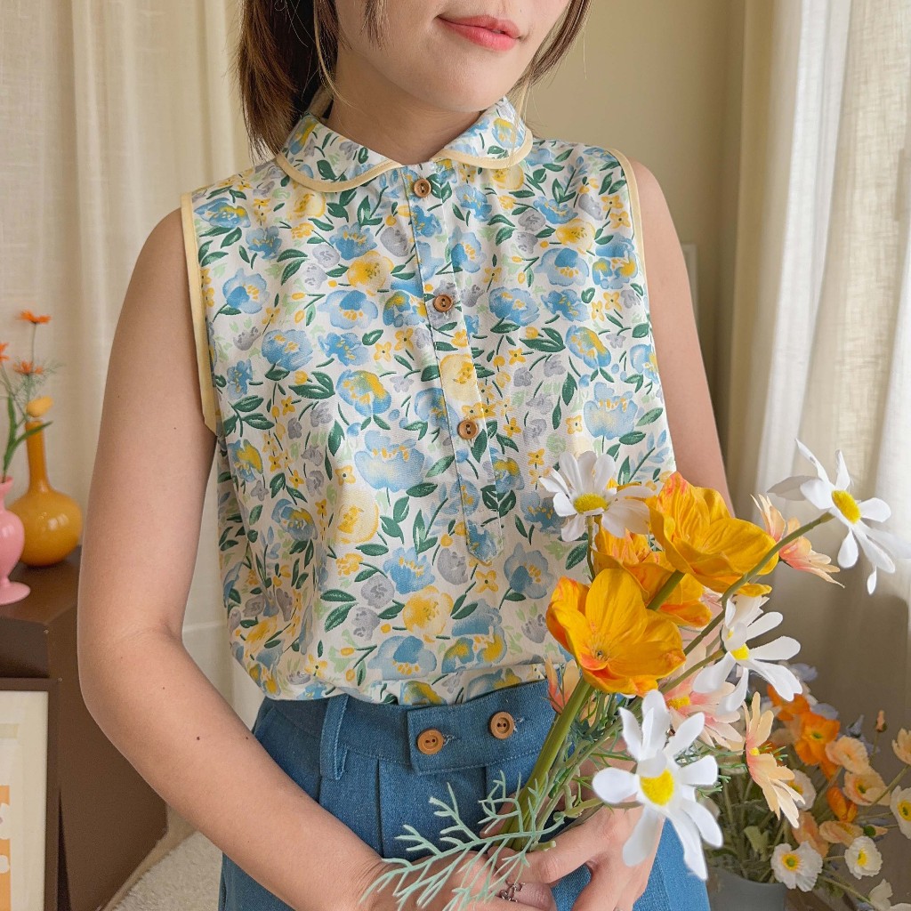 katji / พร้อมส่ง Tomo Top เสื้อแขนกุดกุ๊นรอบตัว คอตตอล